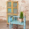 Original Wooden Yellow/Blue Door on Iron Stand