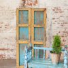Original Wooden Yellow/Blue Door on Iron Stand - Image 2