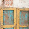 Original Wooden Yellow/Blue Door on Iron Stand - Image 4