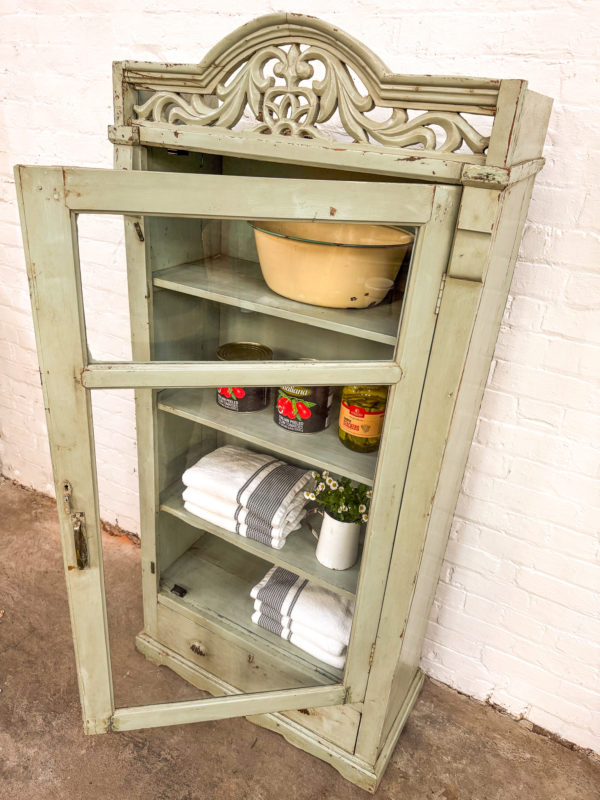 Original Duck Egg Blue Ornate Display Cabinet w/drawer - Image 8